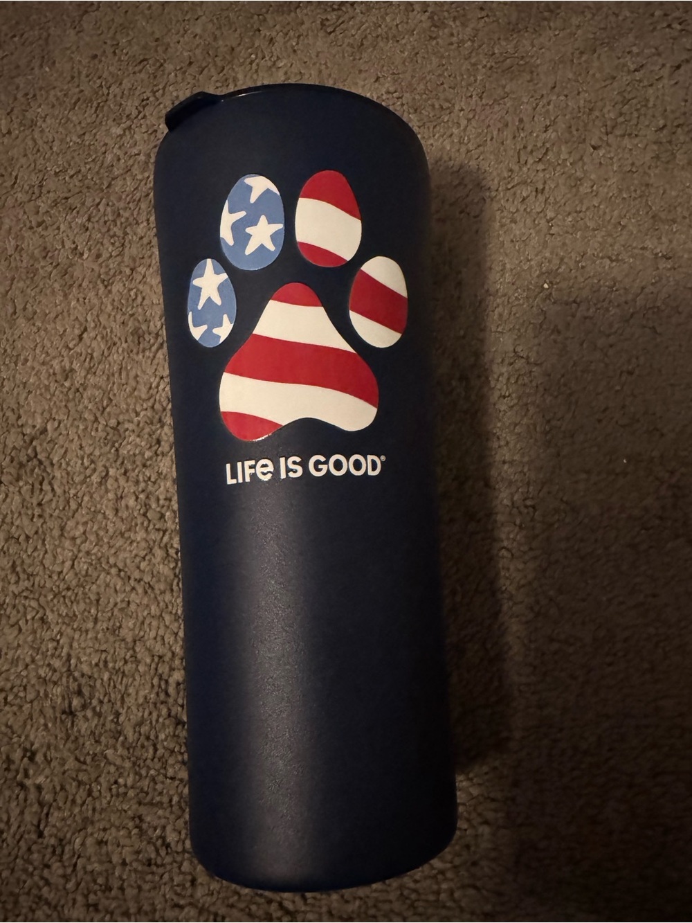 Life Is Good Navy Patriotic Paw Travel Tumbler - Red White Blue